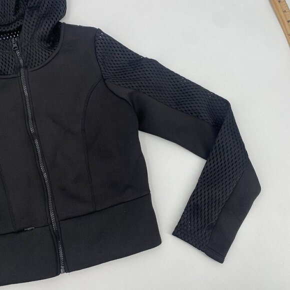 90 DEGREE Reflex Size Small Black Fishnet Scuba Full Zip Hooded Jacket Cropped - Picture 4 of 13